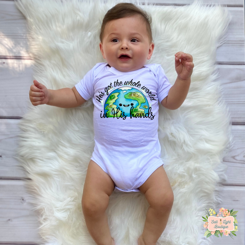 HE'S GOT THE WHOLE WORLD IN HIS HANDS INFANT + TODDLER SHIRT | PRAYful KIDDOS COLLECTION - Salt and Light Boutique