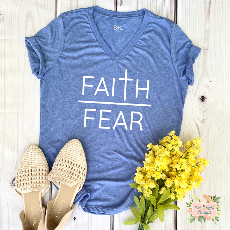 FAITH OVER FEAR (CROSS) TRIBLEND T-SHIRT | WOMEN'S V-NECK - Salt and Light Boutique