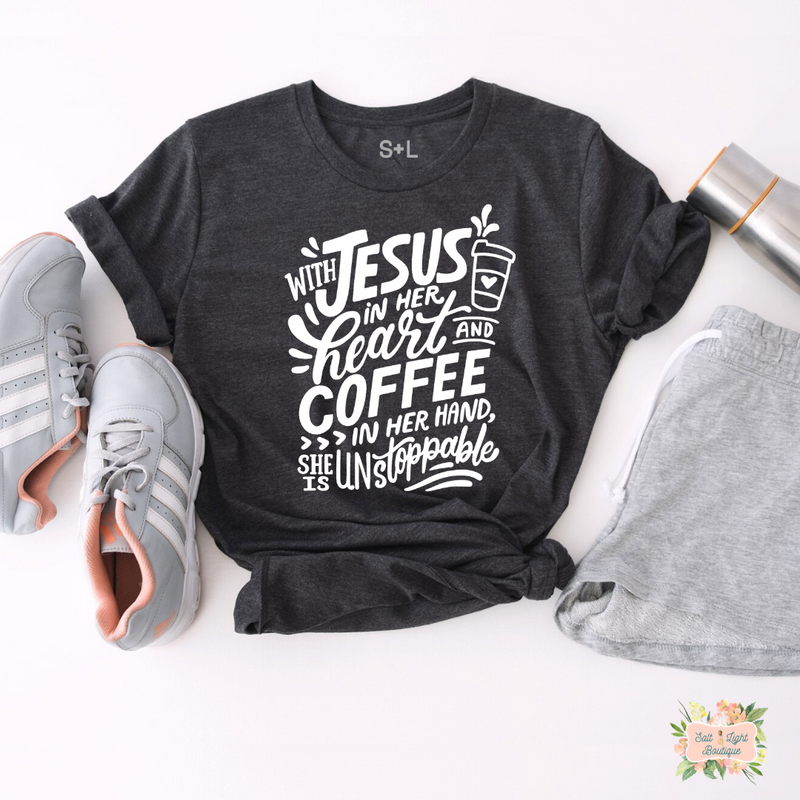 JESUS + COFFEE WORKOUT T-SHIRT | WOMEN'S UNISEX WORKOUT SHIRTS - Salt and Light Boutique