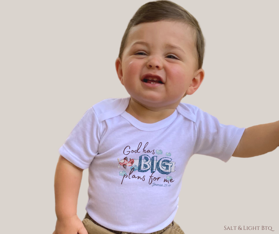 God has Big plans for me Bodysuit. Christian Baby Clothes: Baby Girl & Baby Boy | Salt and Light Boutique