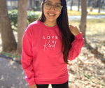Love is Kind Pink Sweatshirt for Valentine's Day. Cute Christian Sweatshirts for Women: Faith Based Apparel | SLB