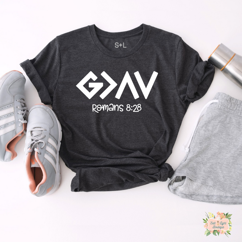 GOD IS GREATER THAN THE HIGHS AND LOWS WORKOUT T-SHIRT | WOMEN'S UNISEX WORKOUT SHIRTS - Salt and Light Boutique
