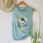 BLESSED - FLORAL CROSS | WOMEN'S MUSCLE TANK TOP - Salt and Light Boutique