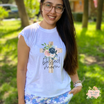 BLESSED MOM - FLORAL CROSS | WOMEN'S FLOWY MUSCLE T-SHIRT WITH ROLLED SLEEVES - Salt and Light Boutique
