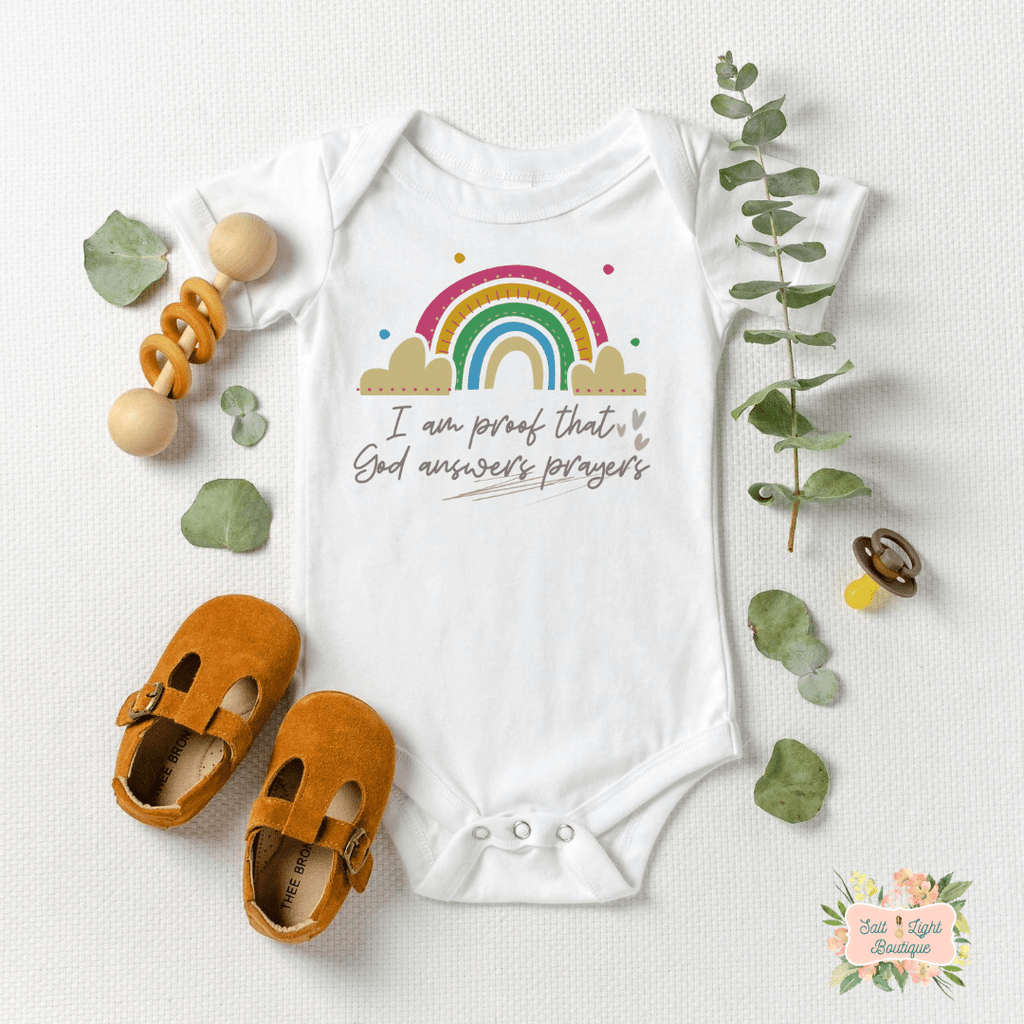 Rainbow Baby - Answered Prayer: Christian Pregnancy Announcement Onesie | SLB