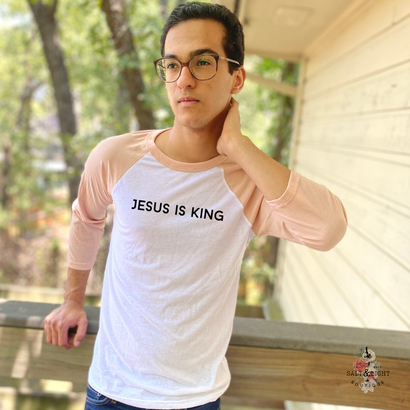 JESUS IS KING MEN'S BASEBALL T-SHIRT - Salt and Light Boutique