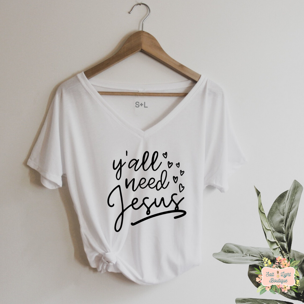 Y'ALL NEED JESUS TRIBLEND T-SHIRT | WOMEN'S V-NECK - Salt and Light Boutique