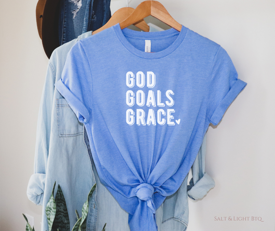 God Goals Grace Tee. Cute Christian T Shirts for Women - Salt and Light Boutique