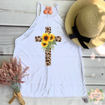 GRACEFUL - LEOPARD PRINT CROSS | CLOTHED IN GRACE COLLECTION | WOMEN'S HIGH NECK TANK - Salt and Light Boutique