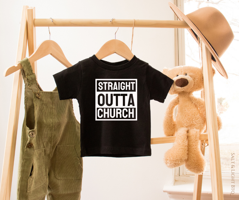 Straight outta Church Tee. Funny Christian Kids Shirts: Faith Based Tees |  Salt & Light Boutique