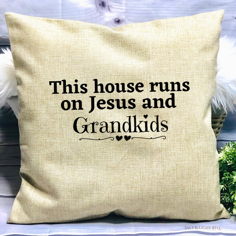 This house runs on Jesus and Grandkids Christian Pillow | Colored Pillows - Salt and Light Boutique