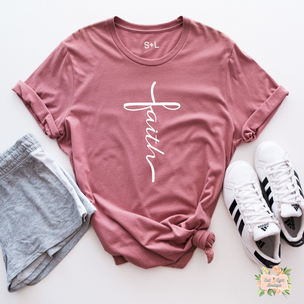 FAITH CROSS WORKOUT T-SHIRT | WOMEN'S UNISEX WORKOUT SHIRTS - Salt and Light Boutique