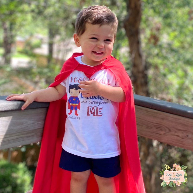 I can do all things through Him | Super Hero Toddler Boy Christian Shirts - Salt and Light Boutique