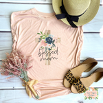 BLESSED MOM - FLORAL CROSS | WOMEN'S FLOWY MUSCLE T-SHIRT WITH ROLLED SLEEVES - Salt and Light Boutique