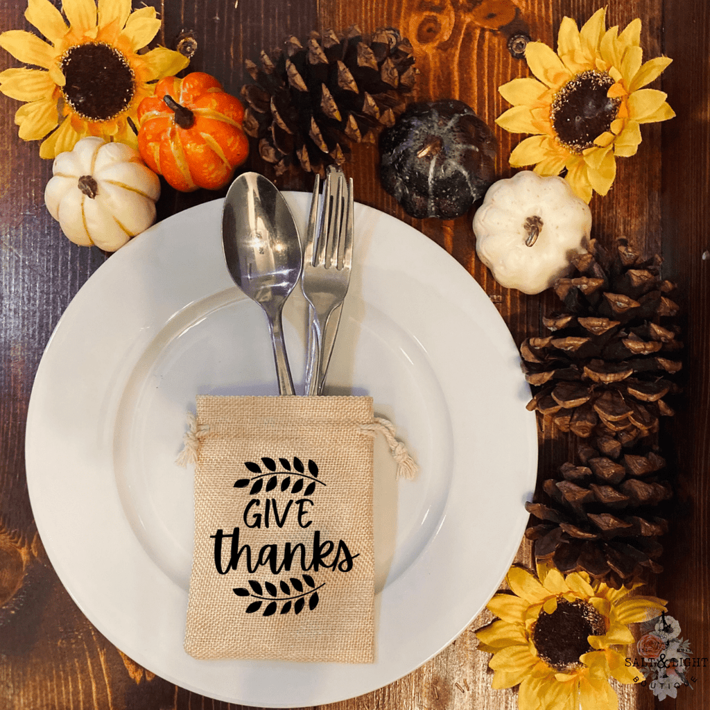 Give Thanks Rustic Thanksgiving Utensil Holder & Table Decor | SLB