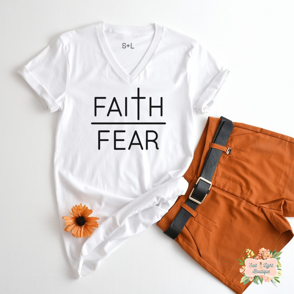 FAITH OVER FEAR (CROSS) TRIBLEND T-SHIRT | WOMEN'S V-NECK - Salt and Light Boutique
