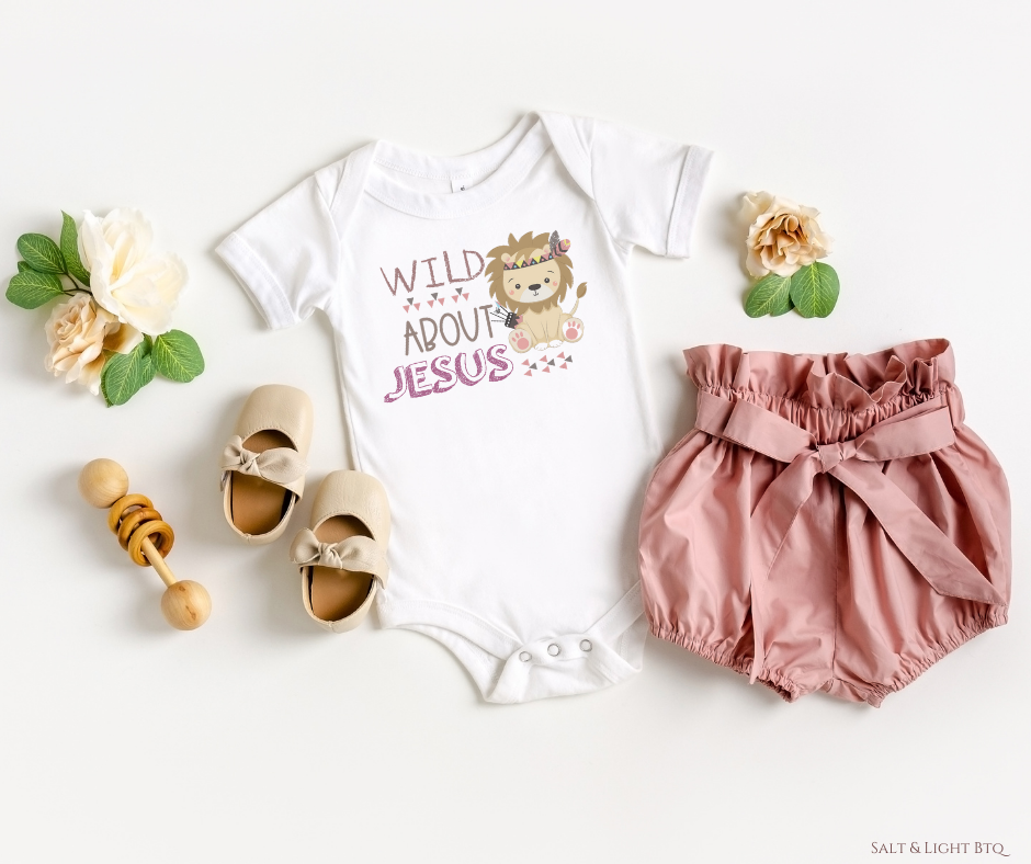 Wild about Jesus Bodysuit. Faith Based Girl Baby Clothes & Toddler Shirts | Salt & Light Boutique