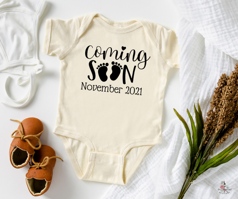 Coming Soon Pregnancy Announcement Personalized Baby Bodysuit