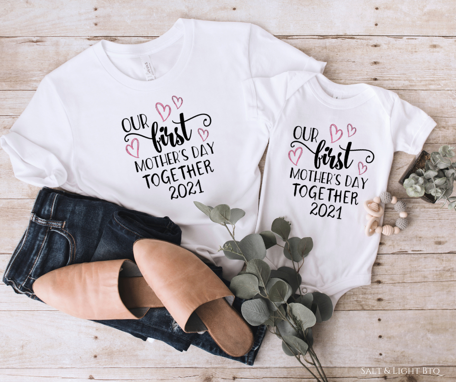 First Mothers Day Cheers Matching Mom and Baby Boy Shirt Set