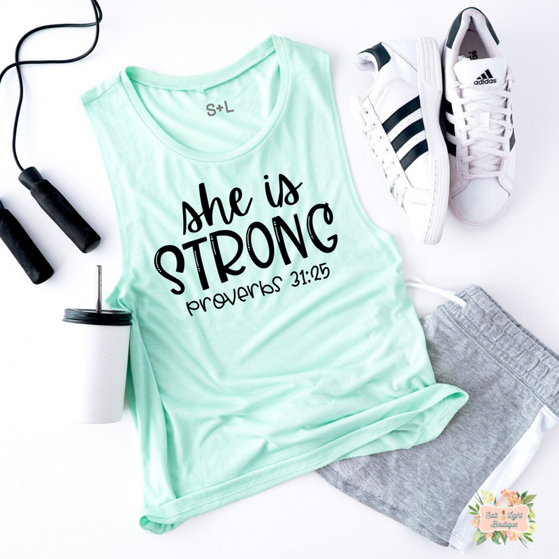 SHE IS STRONG WOMEN'S WORKOUT TANK TOP | MUSCLE TANK - Salt and Light Boutique
