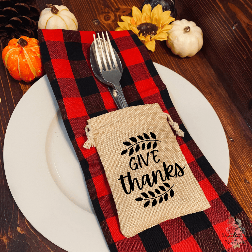 Give Thanks Rustic Thanksgiving Utensil Holder & Table Decor | SLB