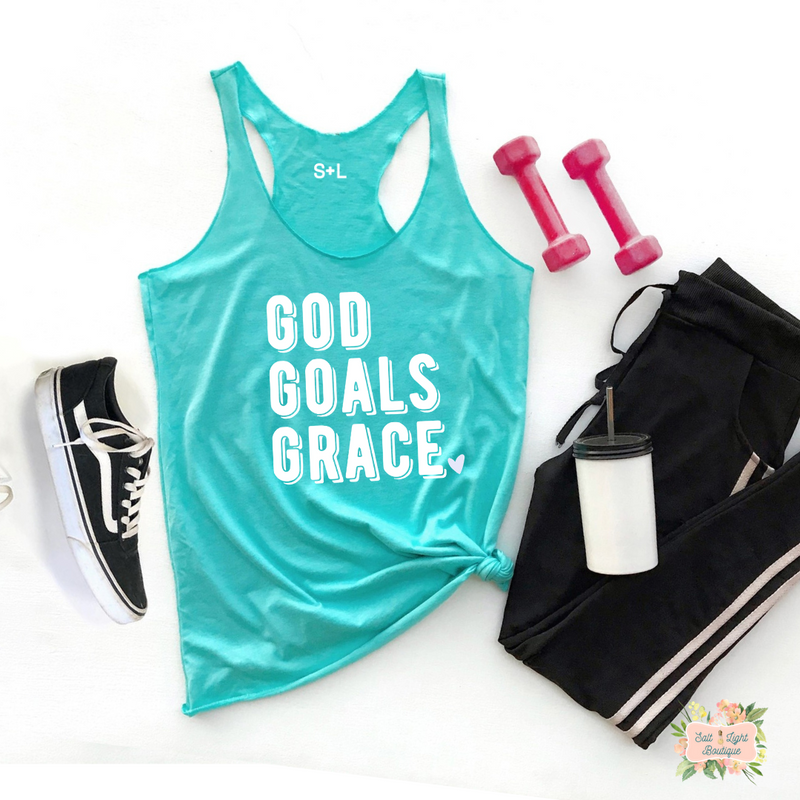 GOD GOALS GRACE WOMEN'S WORKOUT TANK TOP | RACERBACK TANK - Salt and Light Boutique