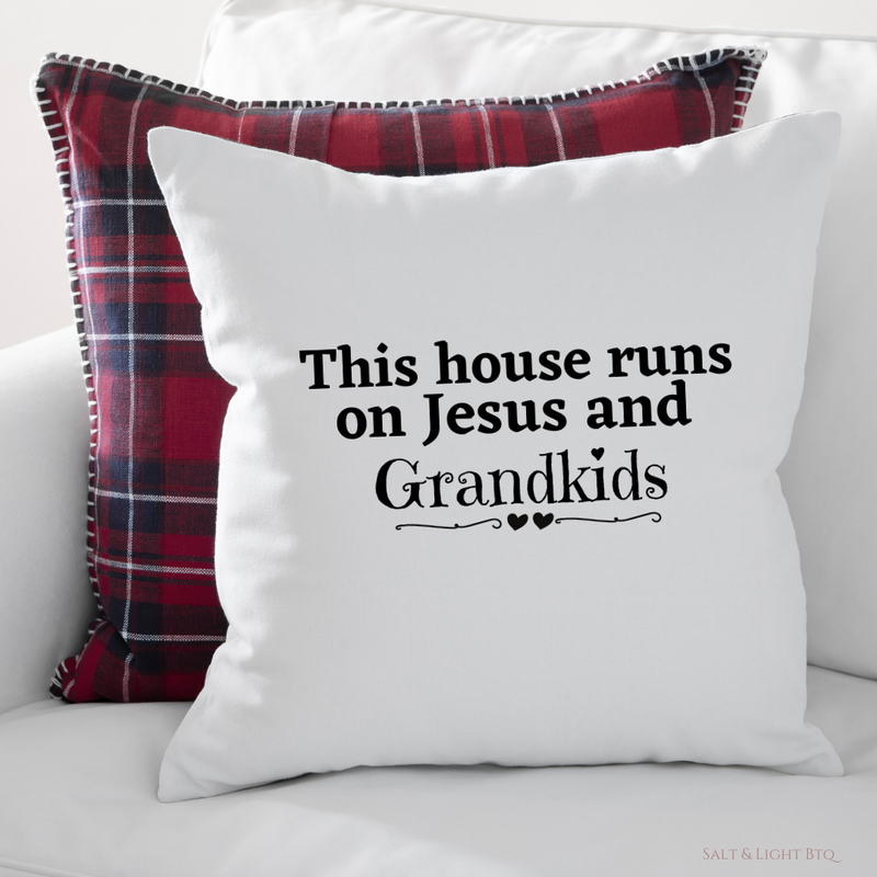 This house runs on Jesus & Grandkids Christian Pillow - Salt and Light Boutique
