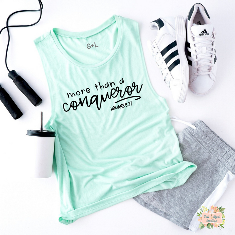 MORE THAN A CONQUEROR WOMEN'S WORKOUT TANK TOP | MUSCLE TANK - Salt and Light Boutique