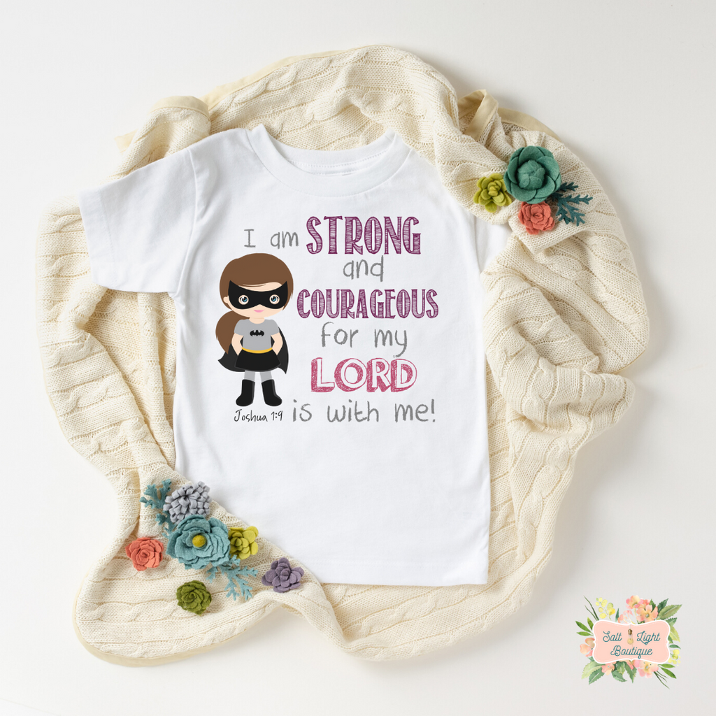 STRONG AND COURAGEOUS SUPER HERO INFANT + TODDLER SHIRT | SUPER KIDDOS COLLECTION - Salt and Light Boutique