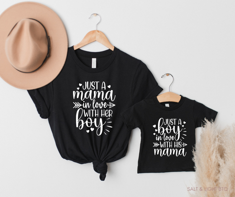 Just A Mama In Love With Her Boy Mommy And Me Shirts