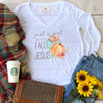 JUST A GIRL WHO LOVES FALL & JESUS  LONG SLEEVE T SHIRT - Salt and Light Boutique