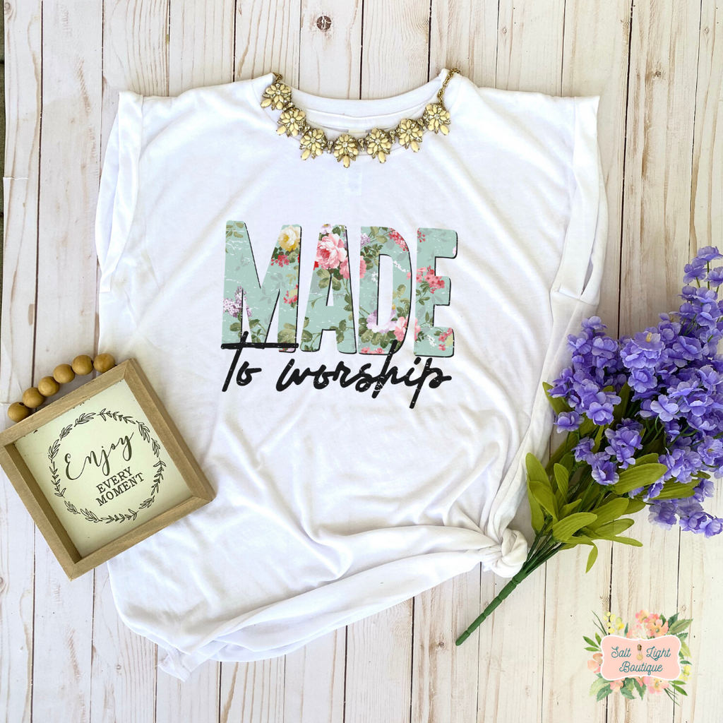 MADE TO WORSHIP | WOMEN'S FLOWY MUSCLE T-SHIRT WITH ROLLED SLEEVES - Salt and Light Boutique