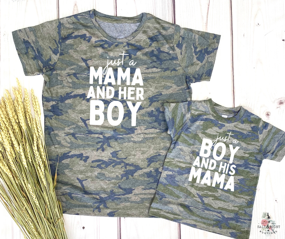 Mom and Baby Boy Matching Shirts | Just a Mama and her Boys - CAMO LIMITED EDITION - Salt and Light Boutique
