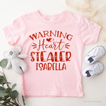 Warning Heart Stealer Kids Shirt - Valentine Personalized