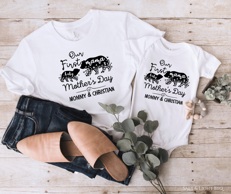 Our First Mother's Day Together Matching Shirts - Mama & Baby Bear FLORAL