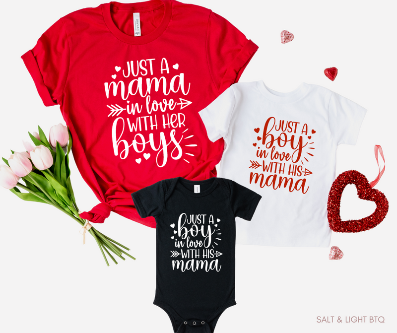 Just A Mama In Love With Her Boy Mommy And Me Shirts