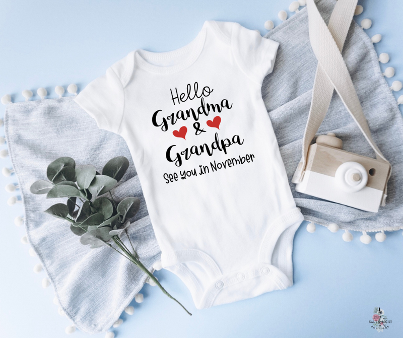 Hello Grandma and Grandpa Custom Onesie. Pregnancy Announcement to Parents: Grandma and Grandpa Onesie | SLB