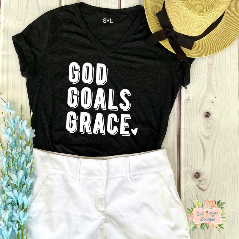 GOD GOALS GRACE TRIBLEND T-SHIRT | WOMEN'S V-NECK - Salt and Light Boutique