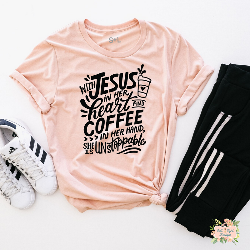 JESUS + COFFEE WORKOUT T-SHIRT | WOMEN'S UNISEX WORKOUT SHIRTS - Salt and Light Boutique