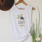 BLESSED MOM - FLORAL CROSS | WOMEN'S MUSCLE TANK TOP - Salt and Light Boutique