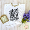 JESUS & COFFEE | WOMEN'S FLOWY MUSCLE T-SHIRT WITH ROLLED SLEEVES - Salt and Light Boutique