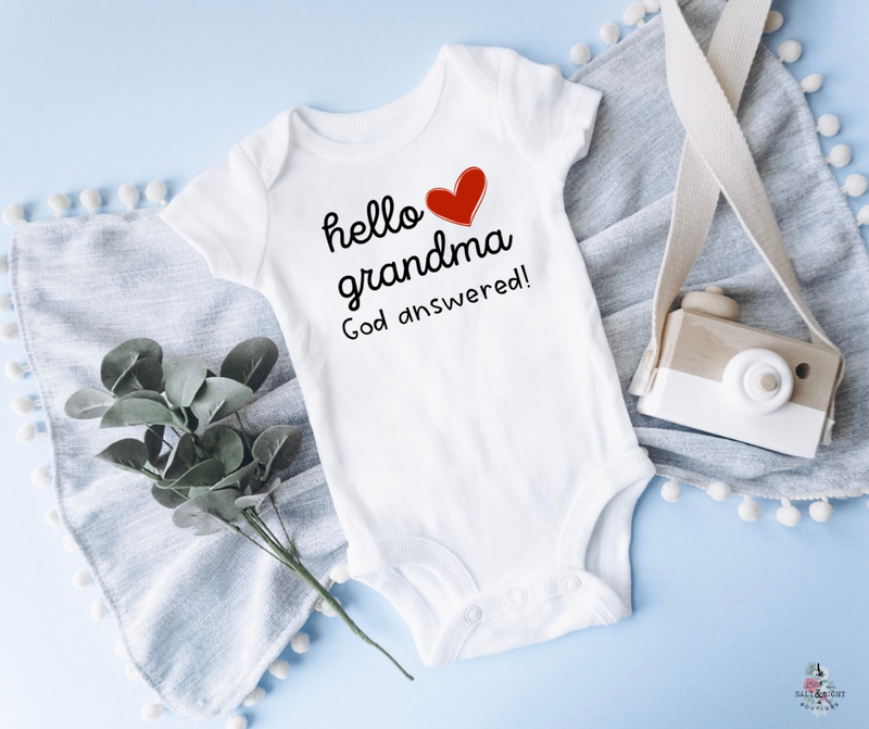 Hello Grandma Pregnancy Announcement Onesie: Baby Announcement | SLB