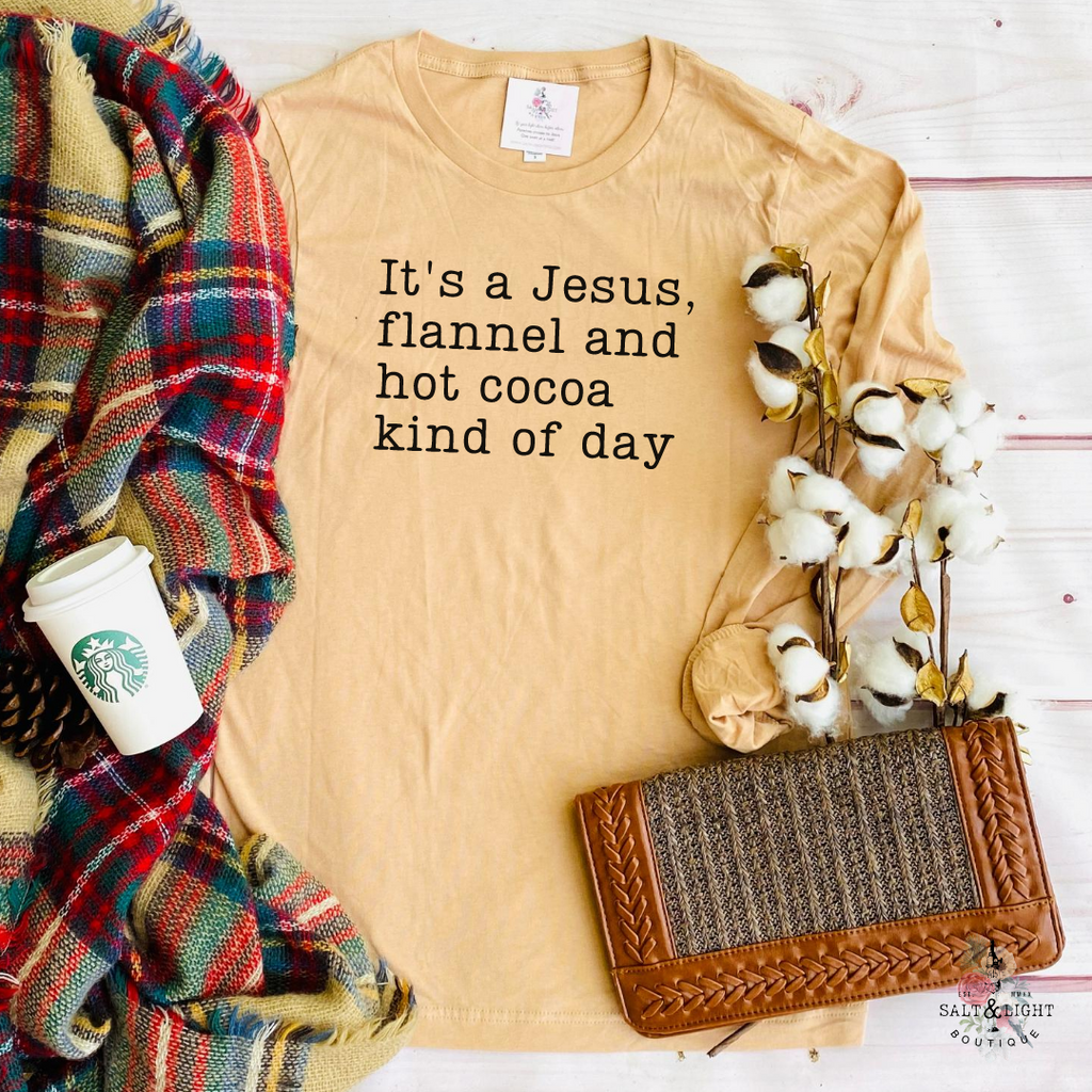 HOT COCOA & JESUS CHRIST FALL LONG SLEEVE T SHIRT - Salt and Light Boutique