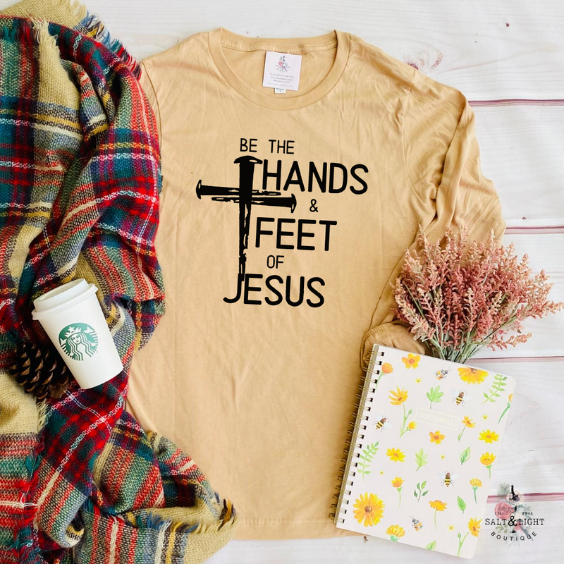 HIS HANDS AND FEET FALL LONG SLEEVE T SHIRT - Salt and Light Boutique