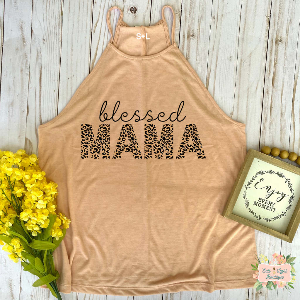 BLESSED MAMA - LEOPARD PRINT | WOMEN'S HIGH NECK TANK - Salt and Light Boutique