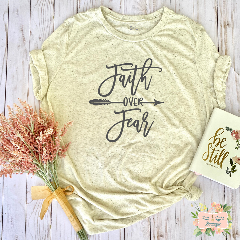 FAITH OVER FEAR WOMENS TRIBLEND SHORT SLEEVE SHIRT - Salt and Light Boutique