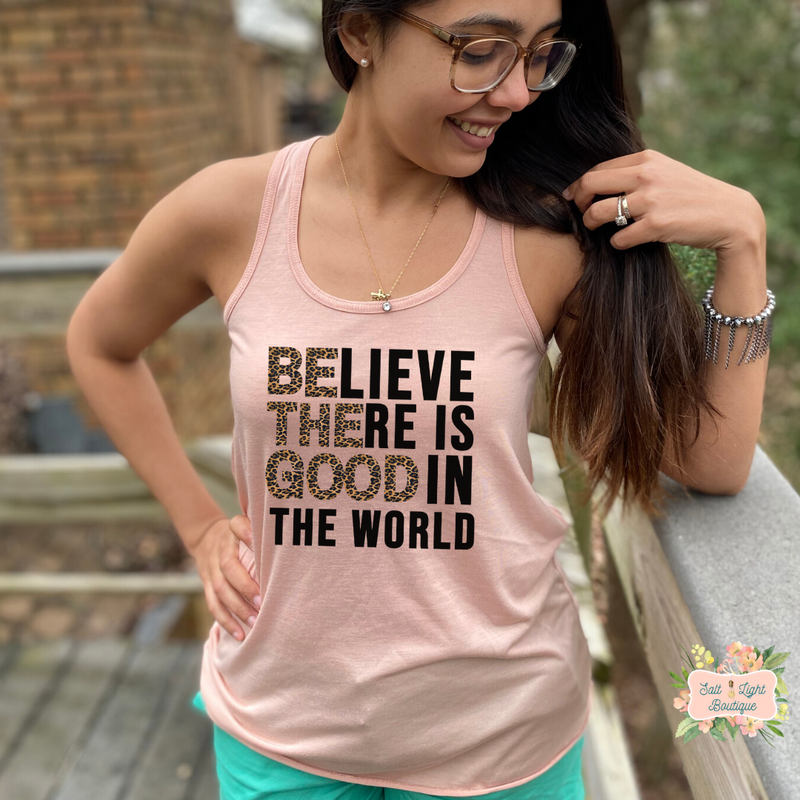 BELIEVE THERE IS GOOD - LEOPARD PRINT | WOMEN'S RACERBACK TANK - Salt and Light Boutique